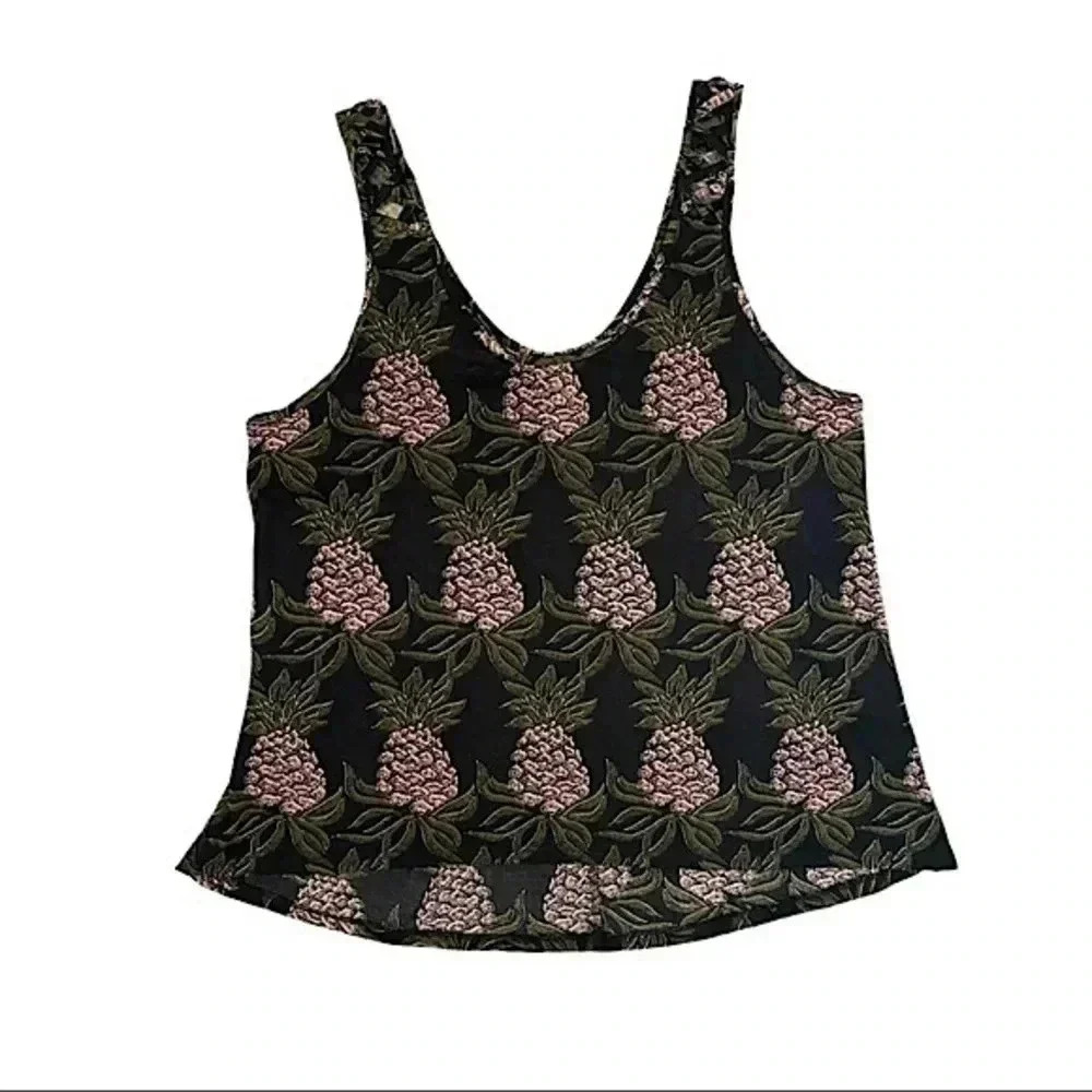 H&M Bohemian Pineapple print Tank Flowy Summer Beach Top Cross Detail straps  M